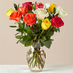 Mixed Roses Bouquet with Vase
