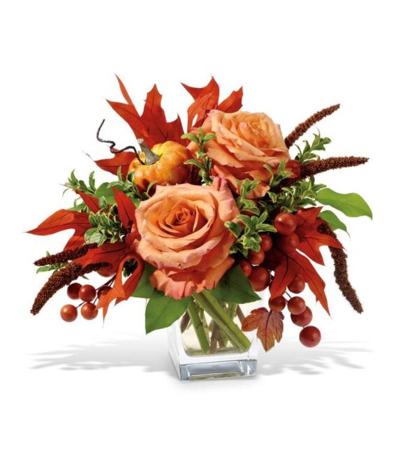 Teleflora Petals and Pumpkin Flower Arangement - As Shown